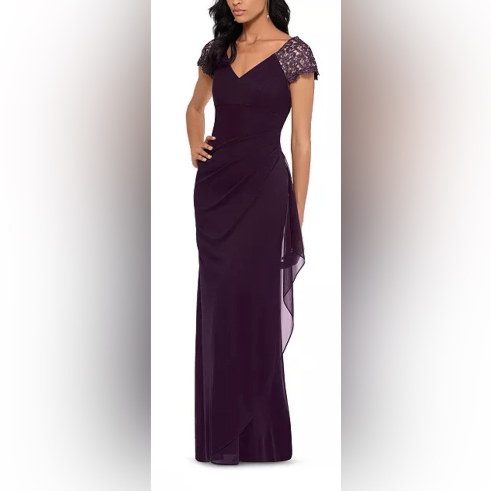 Beautiful purple ruched gown by Xscape
